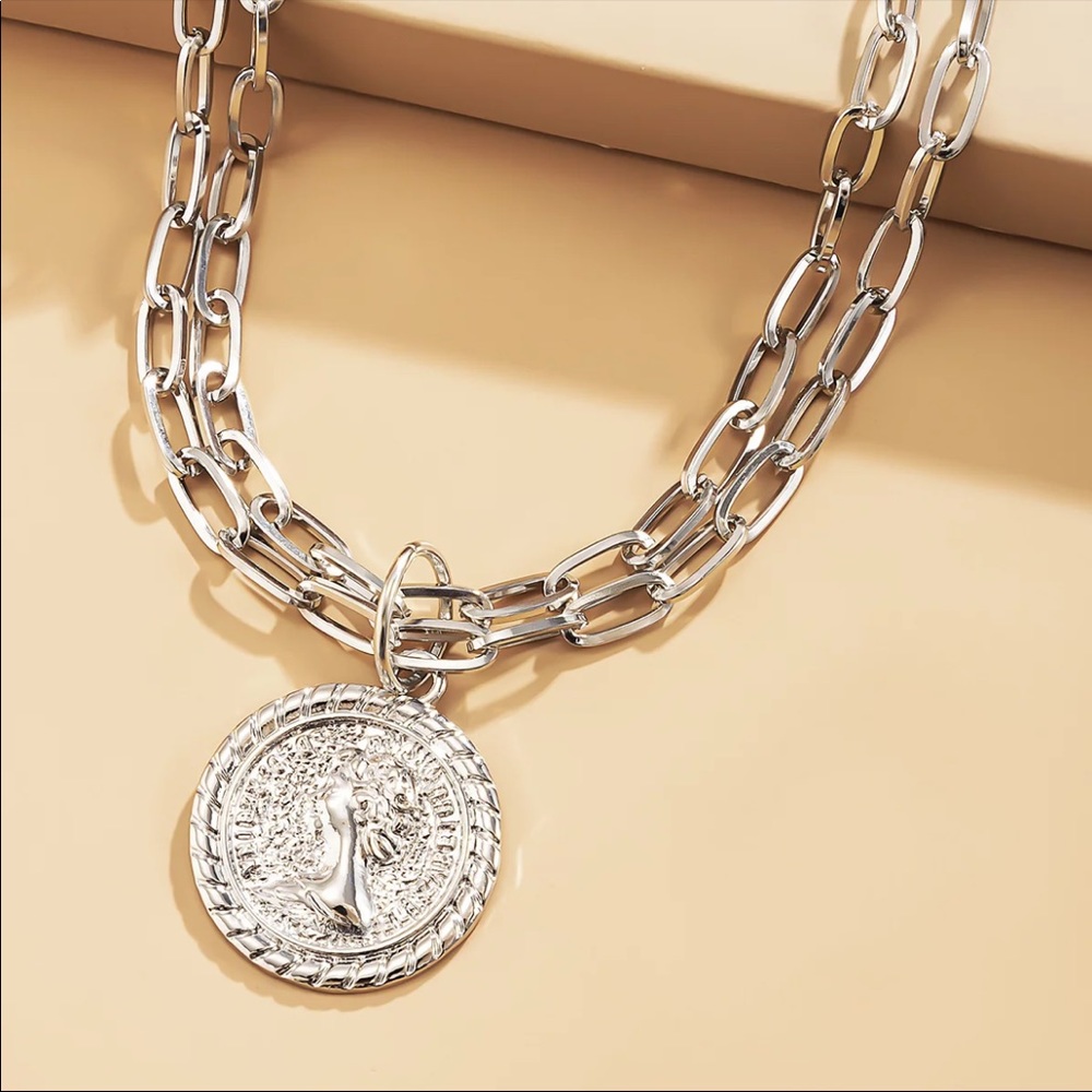 NEW COIN STERLING SILVER DOUBLE LAYERED CHOKER NECKLACE